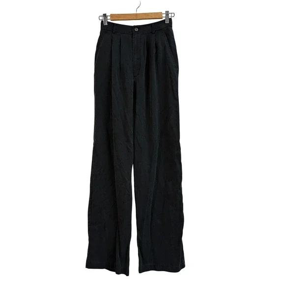 Reformation Mason Pant Black Wide Leg Pleated High Waist‎ Pockets Womens 0 - Picture 2 of 8